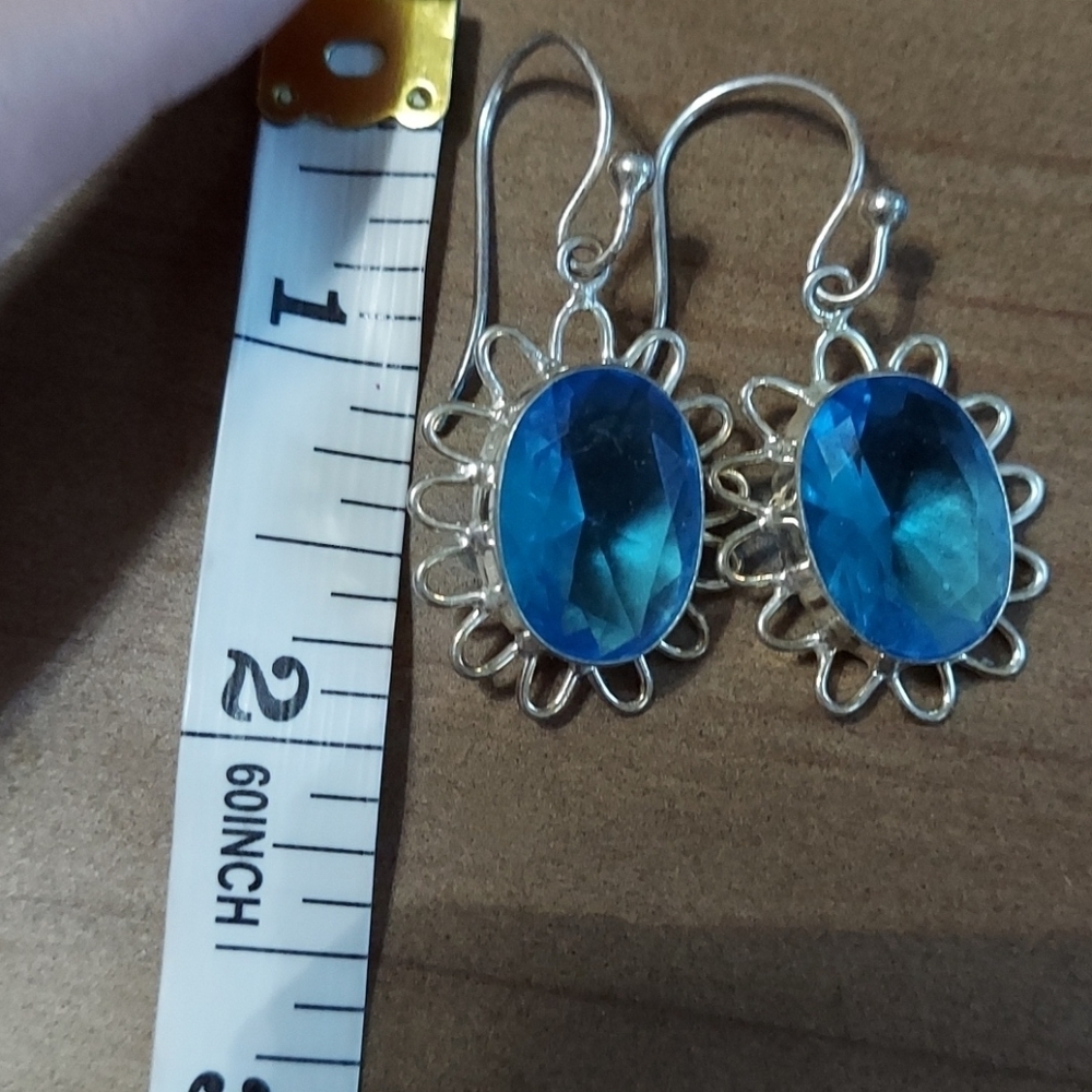 BLUE Topaz Sterling Silver Earrings - Picture 4 of 6